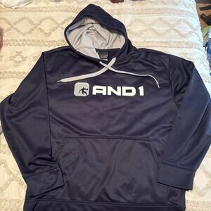 AND1 Men's Pullover Hoodie Size XL Black Basketball Theme Front Kangaroo Pocket